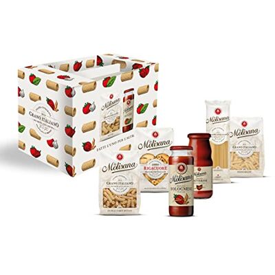 La Molisana , Gift Box con 4 Confezioni di Pasta da Solo Grano Italiano e 2 Sughi Pronti, Sugo Bolognese Vegetale e Passata di Datterini, Ingredienti Freschi e di Qualità, Idee Regalo La Molisana , Gift Box con 4 Confezioni di Pasta da Solo Grano Italiano e 2 Sughi Pronti, Sugo Bolognese Vegetale e Passata di Datterini, Ingredienti Freschi e di Qualità, Idee Regalo