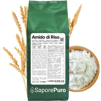 SaporePuro Amido di Riso Nativo 1300 g – 100% Italiano, Senza Glutine, Ideale per Cosmetica Naturale, Dolci e Salse SaporePuro Amido di Riso Nativo 1300 g – 100% Italiano, Senza Glutine, Ideale per Cosmetica Naturale, Dolci e Salse