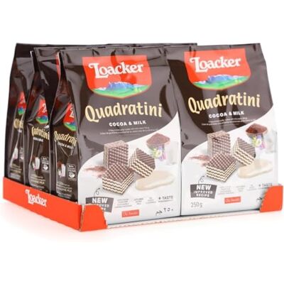 Loacker , Quadratini Cocoa+Milk, Cubetti da Mangiare in un Boccone, con Cinque Strati di Cialdine Wafer al Cacao e Quattro di Crema al Latte, Snack Dolci per Colazione, 6 Sacchettini Richiudibili Loacker , Quadratini Cocoa+Milk, Cubetti da Mangiare in un Boccone, con Cinque Strati di Cialdine Wafer al Cacao e Quattro di Crema al Latte, Snack Dolci per Colazione, 6 Sacchettini Richiudibili
