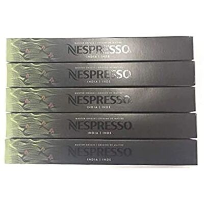 Nespresso Capsule Originali caffè, 50 Capsule Originali India Caffè Arabica & Robusta proveniente dall'India, tostatura scura, intensità 11, ideale per espresso e lungo Nespresso Capsule Originali caffè, 50 Capsule Originali India Caffè Arabica & Robusta proveniente dall'India, tostatura scura, intensità 11, ideale per espresso e lungo