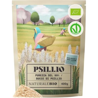 NaturaleBio Bucce di Psillio Bio 99% di Purezza Testata e Senza Glutine 400 g. Bucce di psillio pure, non in polvere, per acqua, succhi, yogurt, smoothie e panificazione senza glutine. NaturaleBio Bucce di Psillio Bio 99% di Purezza Testata e Senza Glutine 400 g. Bucce di psillio pure, non in polvere, per acqua, succhi, yogurt, smoothie e panificazione senza glutine.