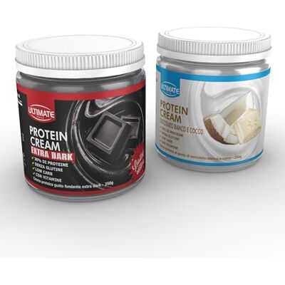 ULTIMATE ITALIA 2 protein cream gusti misti (1 fondente extra dark + 1 cioccolato bianco e cocco) Senza Glutine Low Carb 2x250g ULTIMATE ITALIA 2 protein cream gusti misti (1 fondente extra dark + 1 cioccolato bianco e cocco) Senza Glutine Low Carb 2x250g