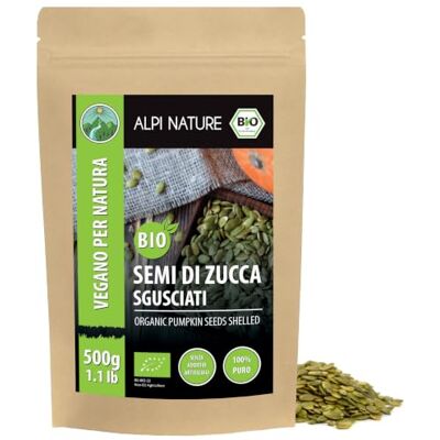 Alpi Nature Semi di Zucca BIO 500g, Semi di Zucca Sgusciati Crudi da Mangiare, Senza Glutine Alpi Nature Semi di Zucca BIO 500g, Semi di Zucca Sgusciati Crudi da Mangiare, Senza Glutine