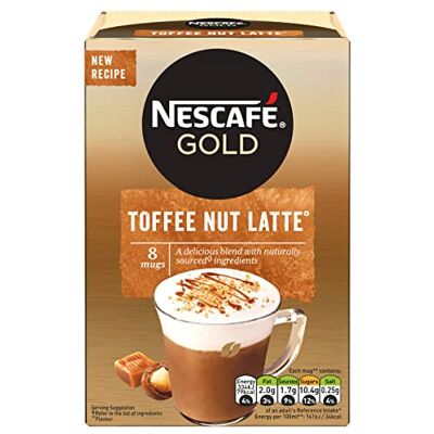 Nescafe NESCAFÉ Caffè istantaneo Toffee Nut Latte 8 bustine da 18,6 g, 100% caffè di provenienza responsabile (confezione da 6) Nescafe NESCAFÉ Caffè istantaneo Toffee Nut Latte 8 bustine da 18,6 g, 100% caffè di provenienza responsabile (confezione da 6)