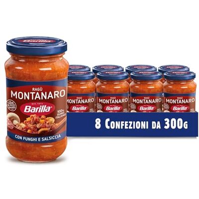 Barilla Sugo Ragù Montanaro, Salsa Pronta al Pomodoro con Salsiccia e Funghi, Sugo Pronto, Confezione da 8x300g Barilla Sugo Ragù Montanaro, Salsa Pronta al Pomodoro con Salsiccia e Funghi, Sugo Pronto, Confezione da 8x300g