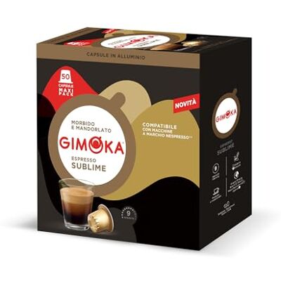 Gimoka Miscela Espresso Sublime, Intensità 9/13, 50 Capsule in Alluminio Compatibili con Sistema Nespresso, Caffè Morbido con Sentore di Mandorle e Tostatura Media Chiara Gimoka Miscela Espresso Sublime, Intensità 9/13, 50 Capsule in Alluminio Compatibili con Sistema Nespresso, Caffè Morbido con Sentore di Mandorle e Tostatura Media Chiara