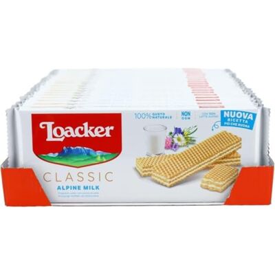 Loacker , Classic Milk, Wafer con Crema al Latte, 18 confezioni da 175g Biscotti con Cialde Wafer con Crema al Latte, 100% latte alpino non OGM, Merenda, Snack e Colazione, Formato Famiglia (3150g) Loacker , Classic Milk, Wafer con Crema al Latte, 18 confezioni da 175g Biscotti con Cialde Wafer con Crema al Latte, 100% latte alpino non OGM, Merenda, Snack e Colazione, Formato Famiglia (3150g)
