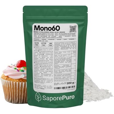 SaporePuro Mono60 – Mono e Digliceridi degli Acidi Grassi 200 g – Emulsionante Alimentare di Origine Vegetale Senza Glutine per Gelati, Sorbetti, Margarine, Creme Spalmabili e Pasticceria SaporePuro Mono60 – Mono e Digliceridi degli Acidi Grassi 200 g – Emulsionante Alimentare di Origine Vegetale Senza Glutine per Gelati, Sorbetti, Margarine, Creme Spalmabili e Pasticceria