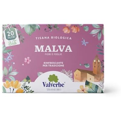 VALVERBE Tisana Malva Pura Biologico 20 Filtri Pacco da 6 120 g VALVERBE Tisana Malva Pura Biologico 20 Filtri Pacco da 6 120 g