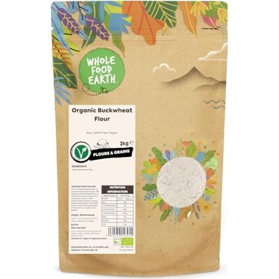 Wholefood Earth Farina di grano saraceno biologica, 2 kg, cruda, senza OGM, vegana, certificata biologica Wholefood Earth Farina di grano saraceno biologica, 2 kg, cruda, senza OGM, vegana, certificata biologica