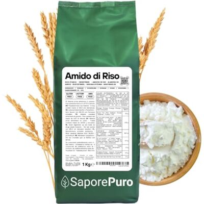 SaporePuro Amido di Riso Nativo 1000 g – 100% Italiano, Senza Glutine, Ideale per Cosmetica Naturale, Dolci e Salse SaporePuro Amido di Riso Nativo 1000 g – 100% Italiano, Senza Glutine, Ideale per Cosmetica Naturale, Dolci e Salse