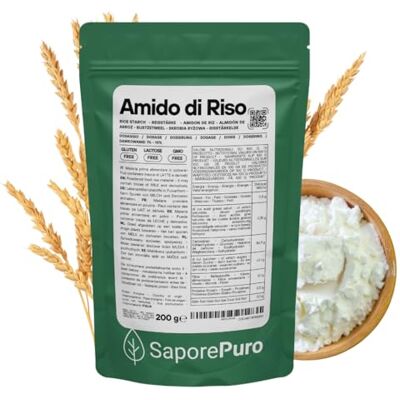 SaporePuro Amido di Riso Nativo 200 g – 100% Italiano, Senza Glutine, Ideale per Cosmetica Naturale, Dolci e Salse SaporePuro Amido di Riso Nativo 200 g – 100% Italiano, Senza Glutine, Ideale per Cosmetica Naturale, Dolci e Salse