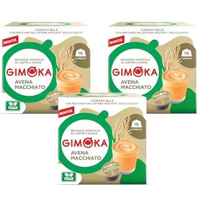 Gimoka Bevanda Vegetale AVENA MACCHIATO, 48 Capsule, Compatibili con Macchine Nescafè Dolce Gusto (3 confezioni da 16) Gimoka Bevanda Vegetale AVENA MACCHIATO, 48 Capsule, Compatibili con Macchine Nescafè Dolce Gusto (3 confezioni da 16)
