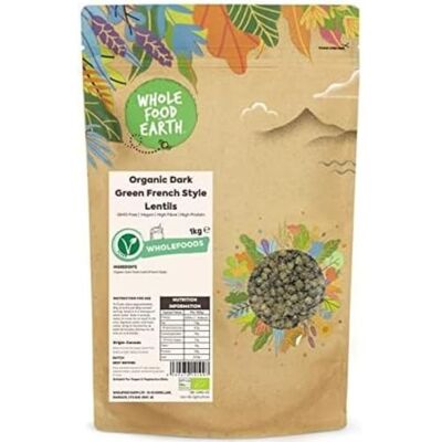 Wholefood Earth Lenticchie verde scuro alla francese biologiche, 1 kg, senza OGM, vegane, ad alto contenuto di fibre e proteine, certificate biologiche Wholefood Earth Lenticchie verde scuro alla francese biologiche, 1 kg, senza OGM, vegane, ad alto contenuto di fibre e proteine, certificate biologiche