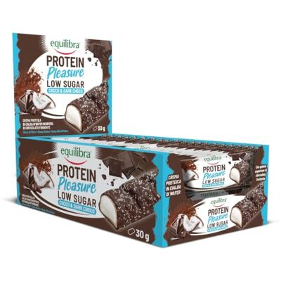 Equilibra Alimenti Proteici, Protein Pleasure Cocco & Dark Choco, Barretta Proteica Ricoperta di Cioccolato, Low Sugar, High Protein, Senza Glutine, Senza Olio di Palma, 20 Barrette da 30 g Equilibra Alimenti Proteici, Protein Pleasure Cocco & Dark Choco, Barretta Proteica Ricoperta di Cioccolato, Low Sugar, High Protein, Senza Glutine, Senza Olio di Palma, 20 Barrette da 30 g