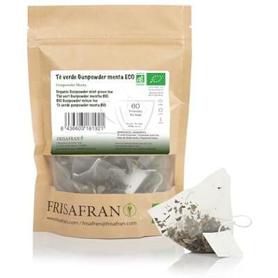 FRISAFRAN O Tè verde alla menta polvere da sparo in piramidi Bio 60Un 120g Antiossidante tè verde giapponese Digestivo bevanda rinfrescante Infuso puro Foglie di menta caldo-freddo FRISAFRAN O Tè verde alla menta polvere da sparo in piramidi Bio 60Un 120g Antiossidante tè verde giapponese Digestivo bevanda rinfrescante Infuso puro Foglie di menta caldo-freddo