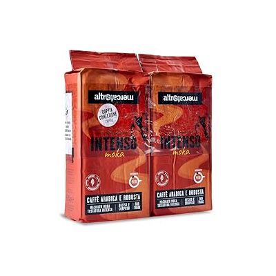 Altromercato – Caffè Intenso Macinato per Moka – Miscela Arabica e Robusta – Tostatura forte, gusto deciso e corpo pieno – Da filiere del commercio equo – Bipack 2x250 g Altromercato – Caffè Intenso Macinato per Moka – Miscela Arabica e Robusta – Tostatura forte, gusto deciso e corpo pieno – Da filiere del commercio equo – Bipack 2x250 g