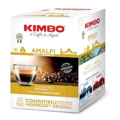 Kimbo , Amalfi, Le Meraviglie del Gusto 50 Capsule Caffè Compatibili Nespresso® Original®, Miscela Delicata, Intensità 9/13, Tostatura Medio-Scura, 1 Pack da 50 Capsule Kimbo , Amalfi, Le Meraviglie del Gusto 50 Capsule Caffè Compatibili Nespresso® Original®, Miscela Delicata, Intensità 9/13, Tostatura Medio-Scura, 1 Pack da 50 Capsule