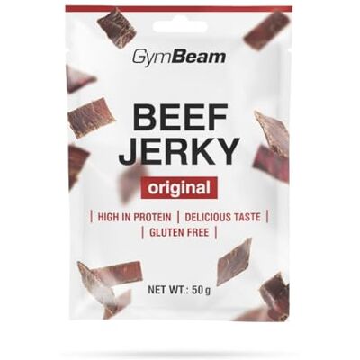 GymBeam Carne Secca Beef Jerky Snack Proteico Premium al 100% di Manzo, Ricco di Proteine (64%) e Basso Contenuto di Grassi (4.2%), Lunga Conservazione, Senza Carboidrati (naturale, 50 g) GymBeam Carne Secca Beef Jerky Snack Proteico Premium al 100% di Manzo, Ricco di Proteine (64%) e Basso Contenuto di Grassi (4.2%), Lunga Conservazione, Senza Carboidrati (naturale, 50 g)