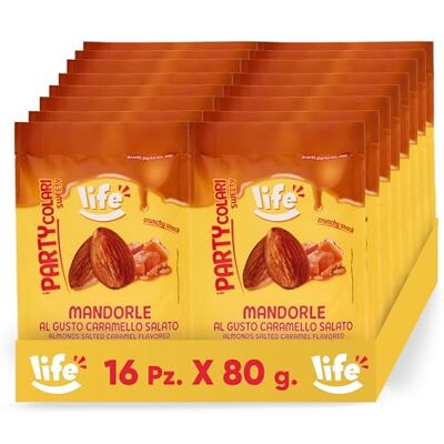 Life PARTYCOLARI DOLCI Mandorle Gusto Caramello Salato, Snack Croccante, Perfetto Come Arricchitore di Dolci, Non Fritto, 16x80g Life PARTYCOLARI DOLCI Mandorle Gusto Caramello Salato, Snack Croccante, Perfetto Come Arricchitore di Dolci, Non Fritto, 16x80g