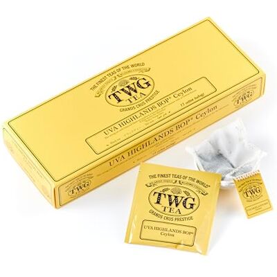 TWG Tea UVA Highlands BOP Tè Nero Infuso d'Oro 15 Bustine di Tè in Cotone Cucite a Mano Set Regalo TWG Tea UVA Highlands BOP Tè Nero Infuso d'Oro 15 Bustine di Tè in Cotone Cucite a Mano Set Regalo