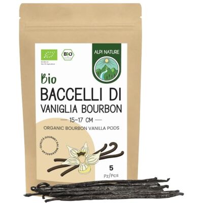 Alpi Nature 5 Bacche di Vaniglia Bourbon Madagascar BIO 15-17cm Vaniglia Bacche Madagascar Qualità Premium per Dolci, Ideale per Torte, Biscotti, Gelati e Budini Alpi Nature 5 Bacche di Vaniglia Bourbon Madagascar BIO 15-17cm Vaniglia Bacche Madagascar Qualità Premium per Dolci, Ideale per Torte, Biscotti, Gelati e Budini