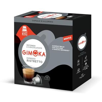 Gimoka Miscela Espresso Ristretto, Intensità 11/13, 50 Capsule in Alluminio Compatibili con Sistema Nespresso, Gusto Rotondo e Cioccolatato con Tostatura Scura Gimoka Miscela Espresso Ristretto, Intensità 11/13, 50 Capsule in Alluminio Compatibili con Sistema Nespresso, Gusto Rotondo e Cioccolatato con Tostatura Scura