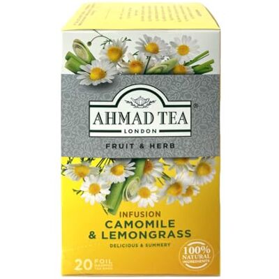 Ahmad Tea Infuso Camomilla e Citronella Tisana Rilassante Senza Caffeina 6 Confezioni x 20 Bustine Bustine Sigillate in Alluminio Ahmad Tea Infuso Camomilla e Citronella Tisana Rilassante Senza Caffeina 6 Confezioni x 20 Bustine Bustine Sigillate in Alluminio