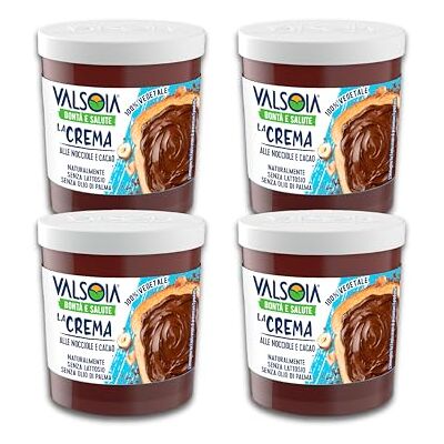 Valsoia Crema alle Nocciole 100% Vegetale, Ricca di Fibre, Senza Glutine e Olio di Palma, Naturalmente Senza Lattosio, Ideale anche per Vegani, Vegetariani e Celiaci, 4 Confezioni da 200 g Valsoia Crema alle Nocciole 100% Vegetale, Ricca di Fibre, Senza Glutine e Olio di Palma, Naturalmente Senza Lattosio, Ideale anche per Vegani, Vegetariani e Celiaci, 4 Confezioni da 200 g