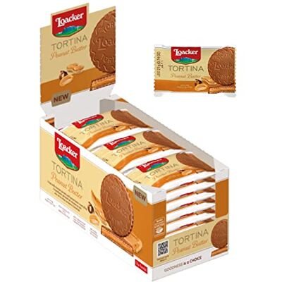 Loacker , Tortina Peanut Butter, Con Cuore di Crema al Burro d'Arachidi e Cialde Wafer, Ricoperte di Cioccolato al Latte, Merenda e Snack, Formato Convenienza, 1 Confezione da 24 Tortine Loacker , Tortina Peanut Butter, Con Cuore di Crema al Burro d'Arachidi e Cialde Wafer, Ricoperte di Cioccolato al Latte, Merenda e Snack, Formato Convenienza, 1 Confezione da 24 Tortine