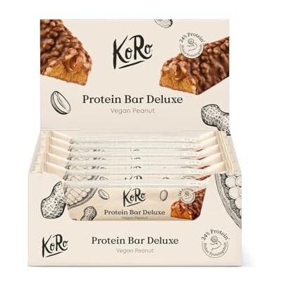 KoRo Barretta proteica deluxe vegan alle arachidi 12 x 55 g alto contenuto di proteine dolcificata con sucralosio e maltitolo KoRo Barretta proteica deluxe vegan alle arachidi 12 x 55 g alto contenuto di proteine dolcificata con sucralosio e maltitolo