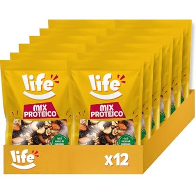 Life Mix Proteico Frutta Secca Mandorle Sgusciate, Anacardi, Noci Sgusciate, Uva Sultanina Pratica Confezione Apri e Chiudi, Vegano 100% Naturale, Formato Convenienza 12 x 300g Life Mix Proteico Frutta Secca Mandorle Sgusciate, Anacardi, Noci Sgusciate, Uva Sultanina Pratica Confezione Apri e Chiudi, Vegano 100% Naturale, Formato Convenienza 12 x 300g