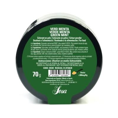 SOSA Colorante verde menta idrosolubile – formato 70 g – uso alimentare professionale SOSA Colorante verde menta idrosolubile – formato 70 g – uso alimentare professionale
