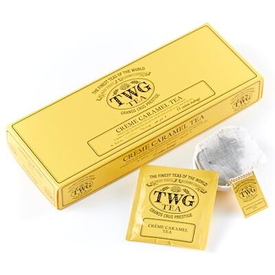 TWG Tea Crème Caramel Tea Tè Rooibos Senza Caramello e Teina 15 Bustine di Tè in Cotone Cucite a Mano Set Regalo TWG Tea Crème Caramel Tea Tè Rooibos Senza Caramello e Teina 15 Bustine di Tè in Cotone Cucite a Mano Set Regalo