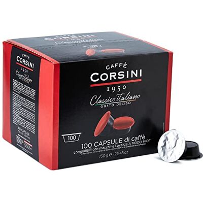 CAFFÈ CORSINI 1950 Caffè Corsini Classico Italiano, Capsule Compatibili Lavazza, A Modo Mio, Da 7.5 Grammi Di Caffè Macinato, 100 Unità, Confezione da 1 CAFFÈ CORSINI 1950 Caffè Corsini Classico Italiano, Capsule Compatibili Lavazza, A Modo Mio, Da 7.5 Grammi Di Caffè Macinato, 100 Unità, Confezione da 1