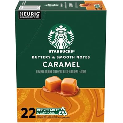 Starbucks Cialde di caffè K-Cup, caramello, 22 pezzi Cialde 100% Arabica K-Cup per birrai Keurig; caramello; 1 scatola, 22 cialde Starbucks Cialde di caffè K-Cup, caramello, 22 pezzi Cialde 100% Arabica K-Cup per birrai Keurig; caramello; 1 scatola, 22 cialde