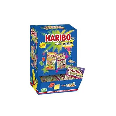 HARIBO Minis Frizzi, Caramelle Gommose Frizzante, Gusto Frutta, Ideale Come Regalo 170 Mini Bustine da 20gr 3230gr HARIBO Minis Frizzi, Caramelle Gommose Frizzante, Gusto Frutta, Ideale Come Regalo 170 Mini Bustine da 20gr 3230gr