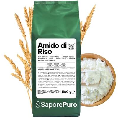 SaporePuro Amido di Riso Nativo 500 g – 100% Italiano, Senza Glutine, Ideale per Cosmetica Naturale, Dolci e Salse SaporePuro Amido di Riso Nativo 500 g – 100% Italiano, Senza Glutine, Ideale per Cosmetica Naturale, Dolci e Salse