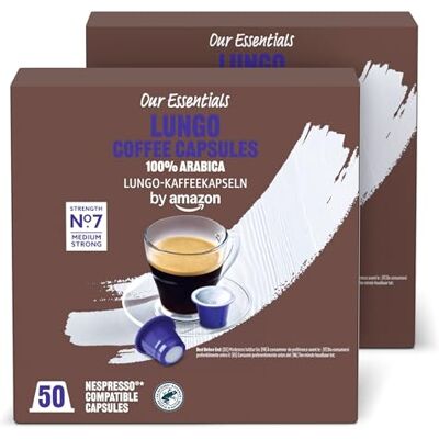 by Amazon Capsule in Plastica di Caffè Lungo Compatibili con Nespresso, Tostatura Media, 100 Pezzi (2 Confezioni da 50) Certificato Rainforest Alliance by Amazon Capsule in Plastica di Caffè Lungo Compatibili con Nespresso, Tostatura Media, 100 Pezzi (2 Confezioni da 50) Certificato Rainforest Alliance