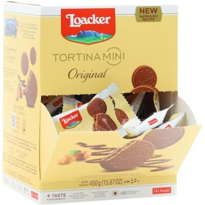 Loacker , Tortina Mini Original al Cioccolato e Nocciole, Display 50 Pezzi Mini Tortine Wafer Monporzione al Cioccolato al Latte e Crema alle Nocciole, 50 Biscotti Monoporzione per Bar e Caffetterie Loacker , Tortina Mini Original al Cioccolato e Nocciole, Display 50 Pezzi Mini Tortine Wafer Monporzione al Cioccolato al Latte e Crema alle Nocciole, 50 Biscotti Monoporzione per Bar e Caffetterie