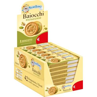 Mulino Bianco Biscotti Baiocchi al Pistacchio, Biscotti con Pistacchio e Pastafrolla Ideali per Colazione o Merenda, Senza Olio di Palma, Confezione da 42 Monoporzioni da 28g Mulino Bianco Biscotti Baiocchi al Pistacchio, Biscotti con Pistacchio e Pastafrolla Ideali per Colazione o Merenda, Senza Olio di Palma, Confezione da 42 Monoporzioni da 28g