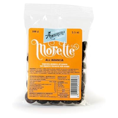 AMARELLI Morette all’Arancia 100g – Liquirizia Gommosa Artigianale, Gusto Agrumato e Intenso, Confezione Tascabile AMARELLI Morette all’Arancia 100g – Liquirizia Gommosa Artigianale, Gusto Agrumato e Intenso, Confezione Tascabile