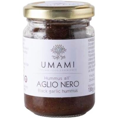 Umami Hummus all'Aglio Nero, Crema di Ceci, Prodotto in Piemonte, con 9,9% Aglio Nero, Vasetto di Vetro da 130g Umami Hummus all'Aglio Nero, Crema di Ceci, Prodotto in Piemonte, con 9,9% Aglio Nero, Vasetto di Vetro da 130g