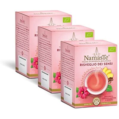 Pompadour NamasTe®, Tisana Biologica Risveglio dei Sensi con Ibisco, Foglie di Lampone e Zenzero, 45 Filtri (3 Confezioni da 15 Filtri), Senza Lattosio, Senza Glutine e Allergeni, Vegan Pompadour NamasTe®, Tisana Biologica Risveglio dei Sensi con Ibisco, Foglie di Lampone e Zenzero, 45 Filtri (3 Confezioni da 15 Filtri), Senza Lattosio, Senza Glutine e Allergeni, Vegan