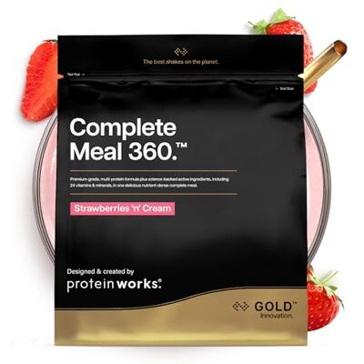 THE PROTEIN WORKS Protein Works Complete Meal 360 – GOLD Innovation, ricambio per pasti shake, High Protein, Omega 3, 165 benefici per la salute, dura 3-5 ore satto, panna alla fragola, 10 pasti, 1 kg THE PROTEIN WORKS Protein Works Complete Meal 360 – GOLD Innovation, ricambio per pasti shake, High Protein, Omega 3, 165 benefici per la salute, dura 3-5 ore satto, panna alla fragola, 10 pasti, 1 kg