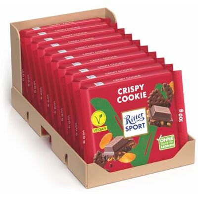 Ritter Sport Crispy Cookie Vegan, Cioccolato, 10 Pezzi x 100 g Ritter Sport Crispy Cookie Vegan, Cioccolato, 10 Pezzi x 100 g