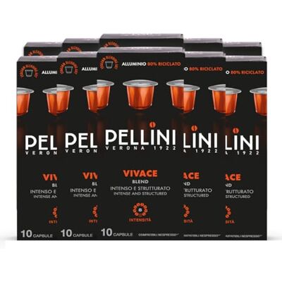 Pellini Vivace, 100 Capsule in Alluminio Compatibili Nespresso, Miscela di Caffè Arabica e Robusta dal Gusto Corposo e Intenso con Note di Cacao e Pan Pepato, 10 Confezioni da 10 Capsule Pellini Vivace, 100 Capsule in Alluminio Compatibili Nespresso, Miscela di Caffè Arabica e Robusta dal Gusto Corposo e Intenso con Note di Cacao e Pan Pepato, 10 Confezioni da 10 Capsule