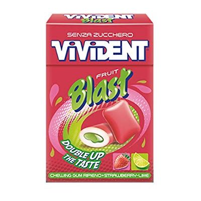 Perfetti Van Melle Vivident Blast Frutta pezzi 10 Astucci Chewing Gum Senza Zucchero ripieno con cuore liquido alla Fragola e Lime Perfetti Van Melle Vivident Blast Frutta pezzi 10 Astucci Chewing Gum Senza Zucchero ripieno con cuore liquido alla Fragola e Lime