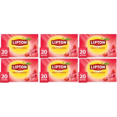 Lipton Frutti Rossi, infuso naturalmente senza caffeina, Infusi alla frutta ed erbe, Confezionati singolarmente, 120 filtri (6 confezioni da 20 filtri) Lipton Frutti Rossi, infuso naturalmente senza caffeina, Infusi alla frutta ed erbe, Confezionati singolarmente, 120 filtri (6 confezioni da 20 filtri)
