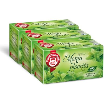 Pompadour , Infuso Menta Piperita, 60 Filtri (3 Confezioni da 20 Filtri), Digestivo e Fresco, Certificato RFA, 100% Naturale, Senza Lattosio, Glutine e Allergeni, Vegan Pompadour , Infuso Menta Piperita, 60 Filtri (3 Confezioni da 20 Filtri), Digestivo e Fresco, Certificato RFA, 100% Naturale, Senza Lattosio, Glutine e Allergeni, Vegan